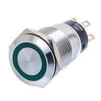 Кнопка управления герметичная, с подсветкой, с фиксацией, d 22 мм, 2НР+2НЗ, зеленая TT19AL2G2