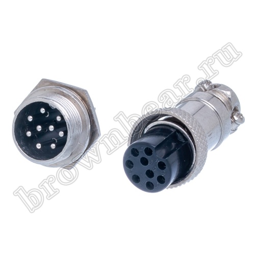 Разъем GX16 (M16) 9 контактов, розетка на кабель + вилка на блок, комплект AC-M16-9