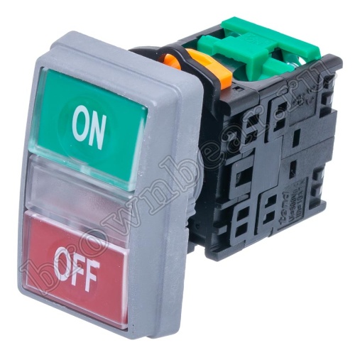 Кнопка управления пуск-стоп, с подсветкой, без фиксации, НЗ/НР, зеленая/красная TN2IT2WN-1AB