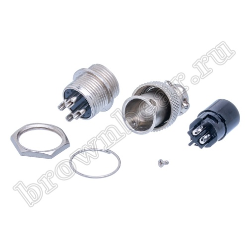 Разъем GX16 (M16) 4 контакта, розетка на кабель + вилка на блок, комплект AC-M16-4 фото 6