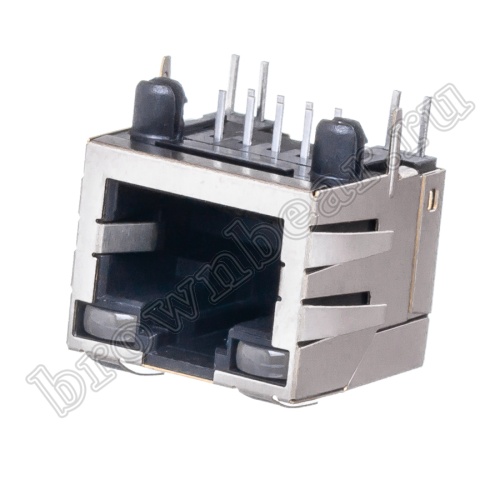 Разъём RJ-45 гнездо на плату, 8P8C,  2 светодиода (красный-зеленый), экранированный, тип 18 TJ18-L8P8C-5