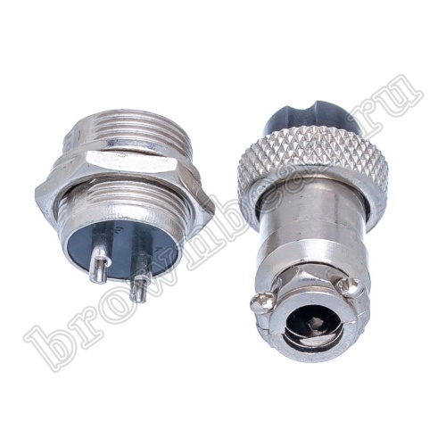 Разъем GX16 (M16) 2 контакта, розетка на кабель + вилка на блок, комплект AC-M16-2 фото 4