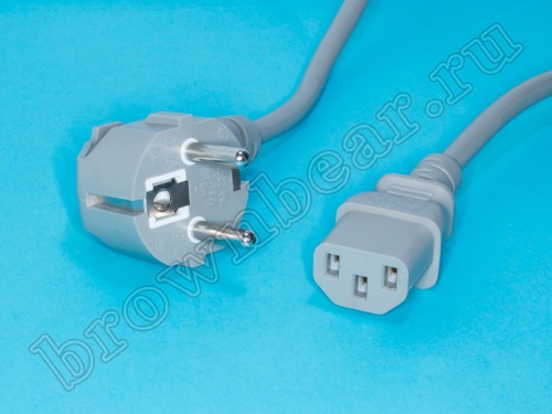Кабель (шнур) питания 220В IEC320, CEE7/7 - C13, прямой, серый, 10А (3x0.75мм²), 1.8 метра фото 3