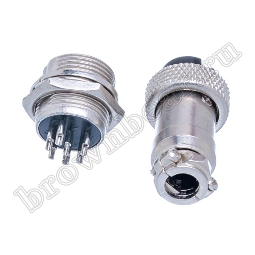 Разъем GX16 (M16) 7 контактов, розетка на кабель + вилка на блок, комплект AC-M16-7 фото 4