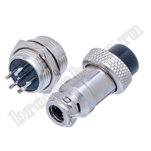 Разъем GX16 (M16) 6 контактов, розетка на кабель + вилка на блок, комплект AC-M16-6 фото 5