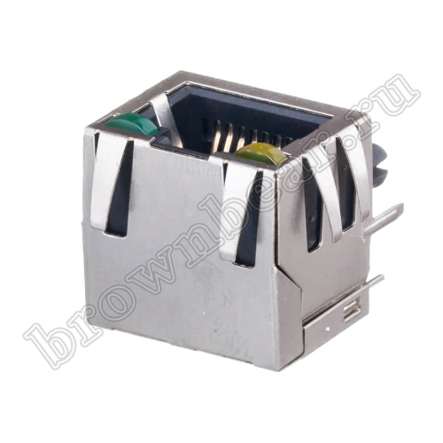 Разъём RJ-45 гнездо на плату, 8P8C, 2 светодиода (желтый-зеленый), экранированный, тип 18 TJ18-L8P8C-4 фото 9